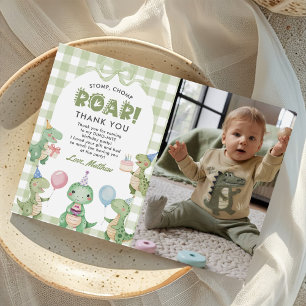 Carte De Remerciements Photo d'anniversaire 1 an Stomp Chomp Roar Dinosau
