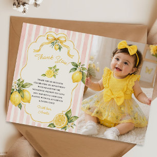 Carte De Remerciements Photo d'anniversaire 1ère année au citron aquarell