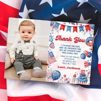 Carte De Remerciements Photo d'anniversaire 4 juillet Little Firecracker