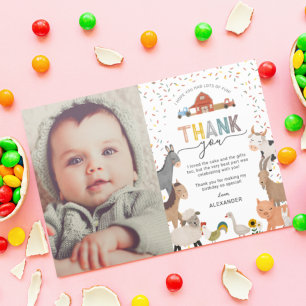 Carte De Remerciements Photo d'anniversaire à thème ferme pour enfants