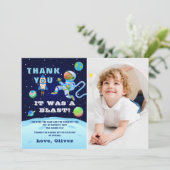 Carte De Remerciements Photo d'anniversaire Astronaute Bleu Espace (Debout devant)