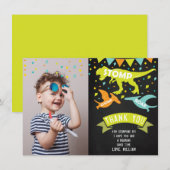 Carte De Remerciements Photo d'anniversaire de Dinosaur (Devant / Derrière)