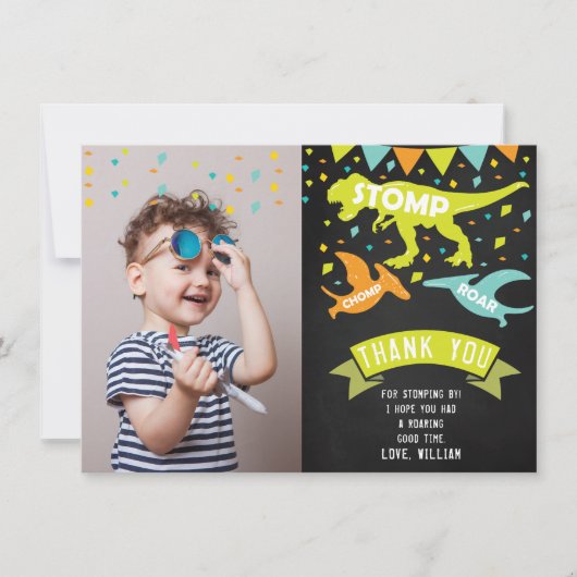 Carte De Remerciements Photo d'anniversaire de Dinosaur (Devant)