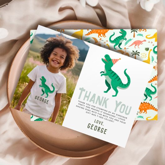 Carte De Remerciements Photo d'anniversaire de dinosaure amusant Roarsome