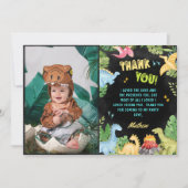 Carte De Remerciements Photo d'anniversaire de dinosaure mignon (Devant)