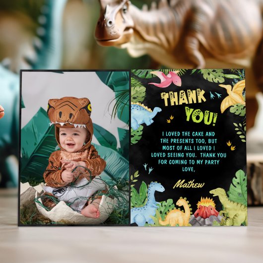 Carte De Remerciements Photo d'anniversaire de dinosaure mignon
