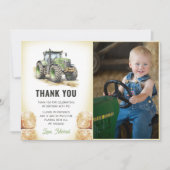 Carte De Remerciements Photo d'anniversaire de fête avec tracteur à l'aqu (Devant)