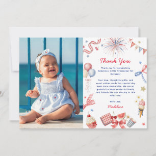 Carte De Remerciements Photo d'anniversaire de Little Firecracker 1er ann
