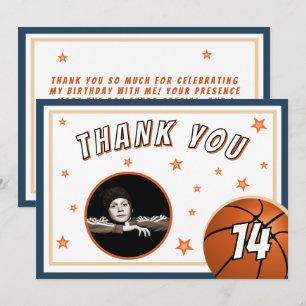 Carte De Remerciements Photo d'anniversaire de sports de balle de basket-