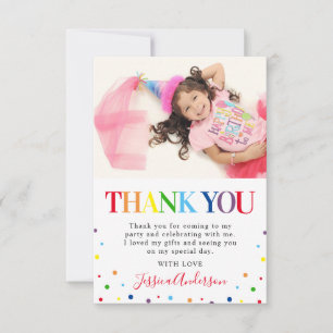 Carte De Remerciements Photo d'anniversaire d'enfants en couleurs vives