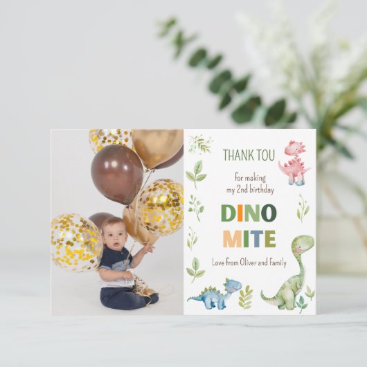Carte De Remerciements Photo d'anniversaire Dino-mite  (Debout devant)