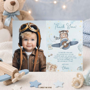 Carte De Remerciements Photo d'anniversaire d'ours en peluche Pilote Mign