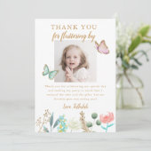 Carte De Remerciements Photo d'anniversaire du papillon d'or (Debout devant)