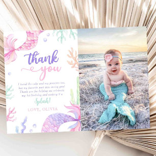 Carte De Remerciements Photo d'anniversaire fantaisiste de sirène sous la