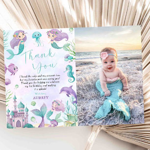 Carte De Remerciements Photo d'anniversaire fantaisiste de sirène sous la