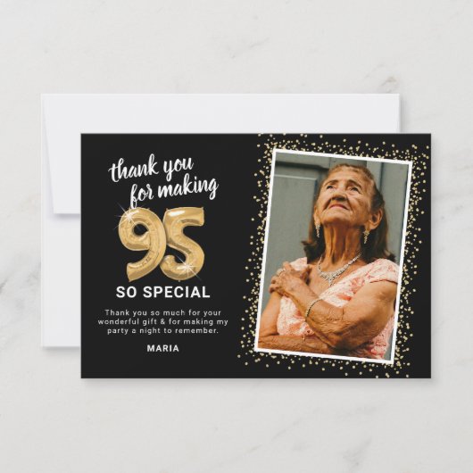 Carte De Remerciements Photo d'anniversaire moderne 95e adulte (Devant)