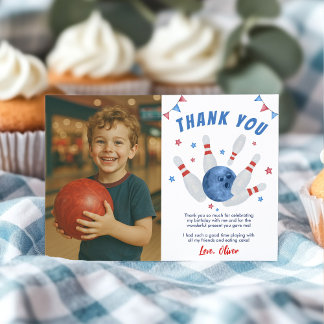 Carte De Remerciements Photo d'anniversaire moderne pour enfants au bowli
