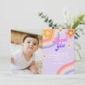 Carte De Remerciements Photo d'anniversaire Retro Rainbow (Debout devant)