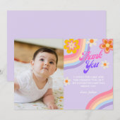 Carte De Remerciements Photo d'anniversaire Retro Rainbow (Devant / Derrière)