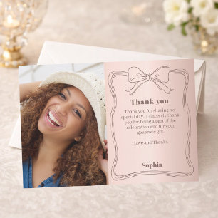 Carte De Remerciements Photo d'anniversaire rose or arc