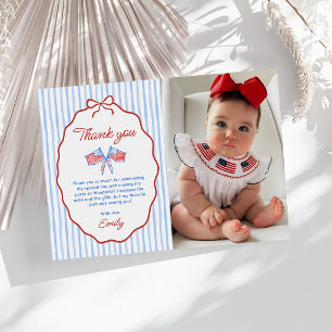 Carte De Remerciements Photo d'anniversaire Rouge, Blanc & Bleu 4 juillet