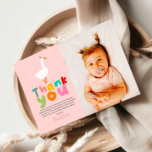 Carte De Remerciements Photo de 2e anniversaire de Girls Two Silly Goose