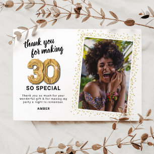 Carte De Remerciements Photo de 30e anniversaire adulte moderne