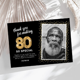 Carte De Remerciements Photo de 80e anniversaire adulte moderne