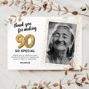 Carte De Remerciements Photo de 90e anniversaire adulte moderne