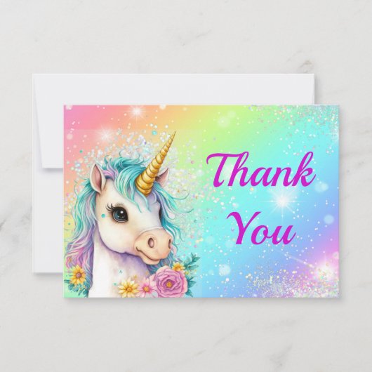 Carte De Remerciements Photo de anniversaire Magique Licorne Étincelante (Devant)