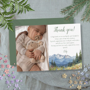 Carte De Remerciements Photo de baby shower aux fleurs sauvages de montag