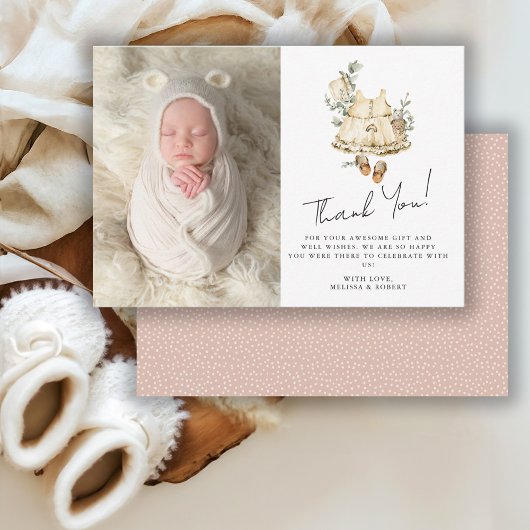 Carte De Remerciements Photo de Baby shower de Boho doux