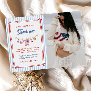 Carte De Remerciements Photo de Baby Shower Fête du 4 juillet Bébé Rouge