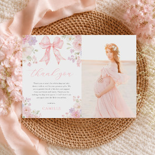 Carte De Remerciements Photo de Baby Shower Fille Fleur Rose Ruban