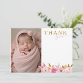 Carte de remerciements photo de Baby shower rose v (Debout devant)
