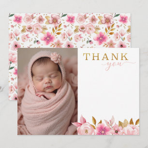 Carte de remerciements photo de Baby shower rose v