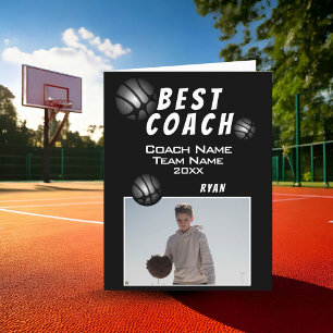 Carte De Remerciements Photo de balle de basket-ball du meilleur entraîne
