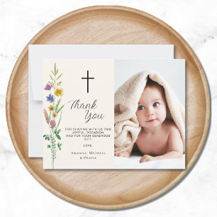 Carte De Remerciements Photo de baptême floral sauvage