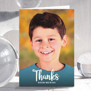 Carte De Remerciements Photo de Bar Mitzvah écriture personnalisée simple