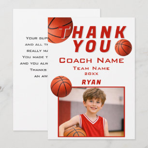 Carte De Remerciements Photo de basketball Joueur Équipe Entraîneur