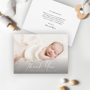 Carte De Remerciements Photo de bébé avec écriture moderne
