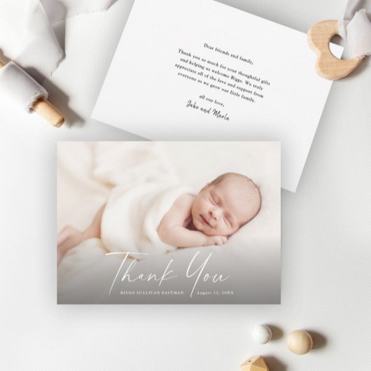 Carte De Remerciements Photo de bébé avec écriture moderne