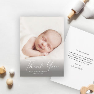 Carte De Remerciements Photo de bébé avec écriture moderne