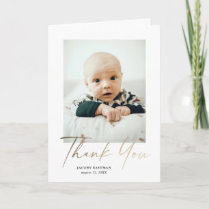 Carte De Remerciements Photo de bébé élégant avec écriture dorée