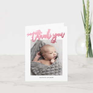 Carte De Remerciements Photo de bébé en calligraphie moderne