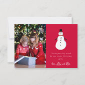 Carte De Remerciements Photo de bonhomme de neige Noël pour enfants (Devant)