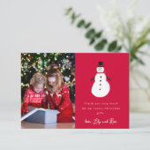 Carte De Remerciements Photo de bonhomme de neige Noël pour enfants (Debout devant)