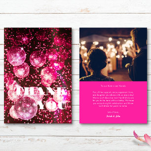 Carte De Remerciements Photo de boule disco rétro paillettes rose chaud c