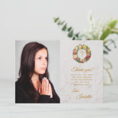 Carte De Remerciements Photo de confirmation de fille Croix d'or en couro (Debout devant)