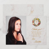 Carte De Remerciements Photo de confirmation de fille Croix d'or en couro (Devant / Derrière)